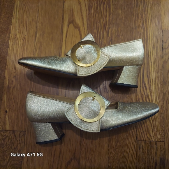60's Gold Vintage Mod Block Heel Mary Jane's with side buckle sz 7 - Picture 4 of 10